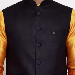 MOHANLAL SONS Men Navy Blue Solid Woven Nehru Jacket image 5