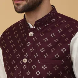 KRAFT INDIA Cotton Silk Regular Sequinned Kurta with Churidar & Nehru Jacket image 2