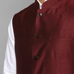 Allen Solly Men Maroon Woven Design Nehru Jacket image 2