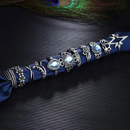 Yellow Chimes Set of 11 Silver Toned Boho Vintage Midi Finger Oxidised Silver Rings image 2