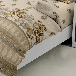 Signature Brown & Grey Floral 160 TC King Bedsheet with 2 Pillow Covers image 2