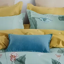 Signature Blue & Green Floral 144 TC Queen Bedsheet with 2 Pillow Covers image 4