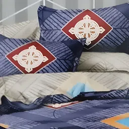 Signature Blue & Orange 144 TC Queen Bedsheet with 2 Pillow Covers image 3