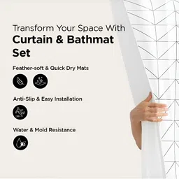 UMAI White & Black 3 Pieces Printed Shower Curtain & Bathmats image 5