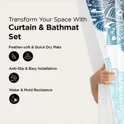 UMAI White 3 Pieces Printed Shower Curtain & Bathmat Set image 2