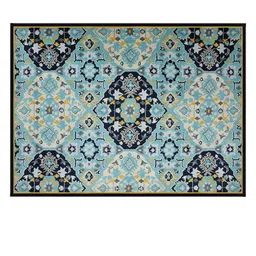 PRESTO Navy Blue & Yellow Ethnic Motif Printed Traditional No-Shred Carpet image 2