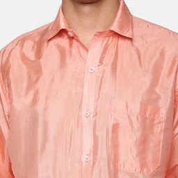 Sethukrishna Men Peach-Coloured & White Shirt with Dhoti Pants image 4