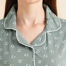 Sweet Dreams Green & White Conversational Printed Pure Cotton Night Suits image 2