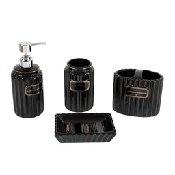 MARKET99 Black 4-Pieces Textured Ceramic Bath Accessories Set image 2