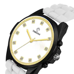 Versatile Men White Brass Embellished Dial & White Bracelet Style Straps Analogue Watch image 2