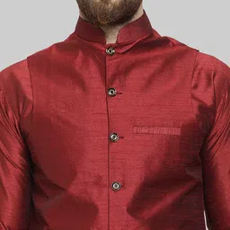 ROYAL KURTA Men Maroon Kurta with Churidar And Nehru Jacket image 2