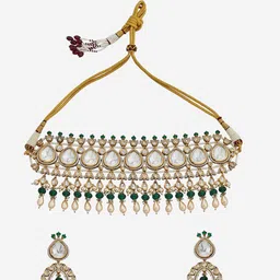 Kushal's Fashion Jewellery Gold Plated & Kundan Studded & Beaded Jewellery Set image 2