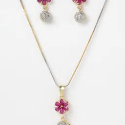 DressBerry Gold-Plated American Diamond-Studded Flower & Circular Jewellery Set image 2