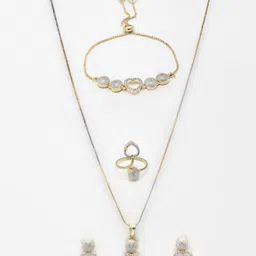 Kennice Women Gold-Plated CZ Studded Heart Shaped Alloy Jewellery Set image 2