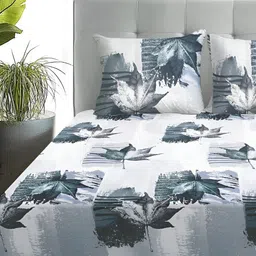 Story@home Boho White & Grey Printed 240 TC Double Queen Bedsheet With 2 Pillow Covers image 5