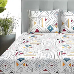Story@home Boho White & Grey Printed 240 TC Double Queen Bedsheet With 2 Pillow Covers image 3
