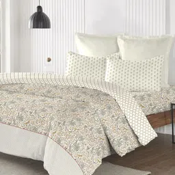 MYTRIDENT Beige & Green Cotton Double King Bedsheet With Comforter & 2 Pillow Covers image 3