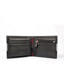 ARCADIO Men Black & Grey Striped Leather Two Fold Wallet image 3