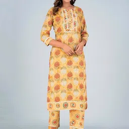 Bachuu Ethnic Motifs Printed Mirror Work Pure Cotton Kurta with Trousers image 2