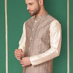 Jompers Ethnic Motifs Woven Design Silk Cotton Nehru Jacket image 3
