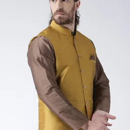 DEYANN Men Mustard Yellow Solid Nehru Jacket image 2