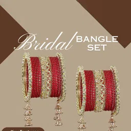 LAVAZZA Set of 38 Crystal-Studded Metal Latkan Bangles Chuda Set image 3