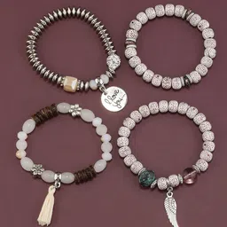 Shining Diva Fashion Set Of 4 Silver-Plated Charm Bracelet image 3