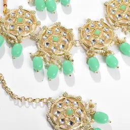 SOHI Gold-Plated Kundan-Studded & Beaded Necklace & Earrings Set image 5