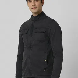 Peter England Casuals Men Mock Collar Solid Cotton Casual Denim Jacket image 3