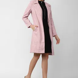 Van Heusen Woman Women Pink Checked Longline Cotton Open Front Jacket image 5