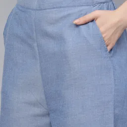 Style Quotient Pure Cotton Chambray Relaxed Fit Shirt With Palazzos Co-Ords image 3