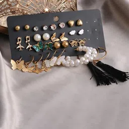 Jewels Galaxy Set of 17 Gold Plated Layered Necklace & Contemporary Earrings Set image 3