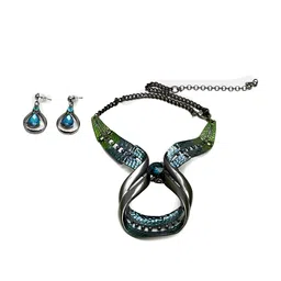 SOHI Silver-Plated Stone Studded Designer Jewellery Set image 3