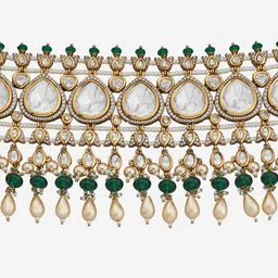 Kushal's Fashion Jewellery Gold Plated & Kundan Studded & Beaded Jewellery Set image 3
