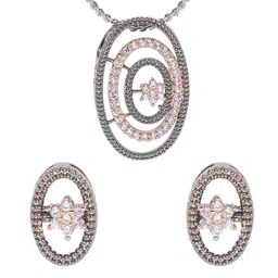 Manikya Rose Gold-Plated Cubic Zirconia Stones Studded Flower Shaped Pendant Jewellery Set image 3