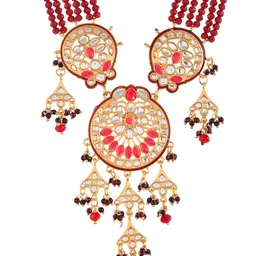 Silvermerc Designs Red & Gold-Toned & Plated Kundan Stone & Beaded Jewellery Set image 3