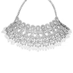 VATSALYA creation Rhodium-Plated Stone Studded & Beaded Jewellery Set image 3