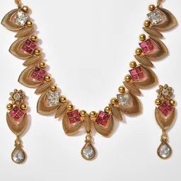 SOHI Gold-Plated Pearl & Stone-Studded Meenakari Necklace & Earrings Set image 3