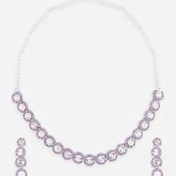 Fida Silver-Plated Pink & Blue American Diamond Studded Jewellery Set image 3