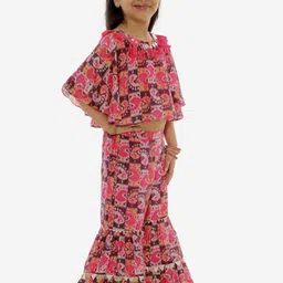 LIL DRAMA Girls Red & Orange Printed Top with Palazzos image 4