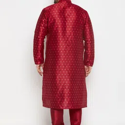 VASTRAMAY Men Plus Size Geometric Woven Design Mandarin Collar Kurta With Dhoti Pants image 2