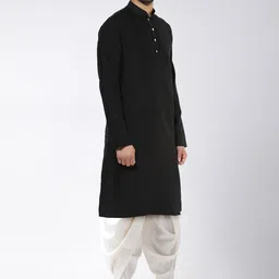 KISAH Men Black & White Mandarin Collar Kurta with Dhoti Pants image 2