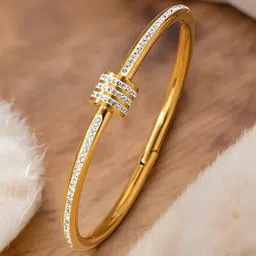 KARISHMA KREATIONS Gold-Plated Cubic Zirconia Kada Bracelet image 4