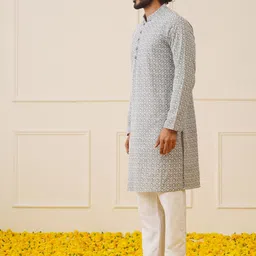 Jompers Embroidered Mandarin Collar Chikankari Pure Cotton Kurta with Pyjamas image 4