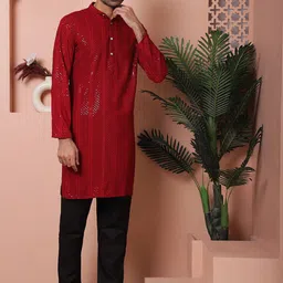 Jompers Embroidered Mandarin Collar Long Sleeves Kurta with Pyjamas image 4