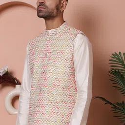 Jompers Floral Printed & Embroidered Satin Nehru Jacket image 2