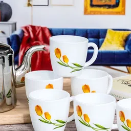 Cello White & Green Floral Printed Opalware Glossy Mugs Set of Cups and Mugs image 4