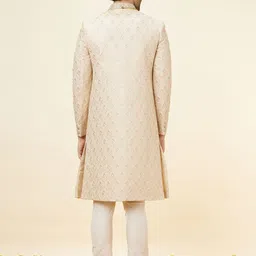 Manyavar Embroidered Mandarin Collar Raw Silk Sherwani Set image 5