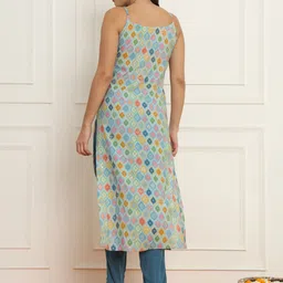 Meeranshi Shoulder Straps Sleeveless Ethnic Motifs Printed Pure Silk Kurta with Trouser image 4