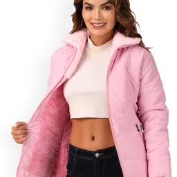 Brazo Mock Collar Long Sleeves Lightweight Faux Fur Trim Padded Jacket image 3